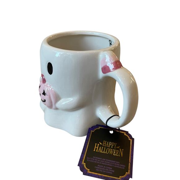 Halloween Ghost Mug With Pink Pumpkin 17oz Cute Ceramic BOO Coffee Cup NEW - Picture 2 of 12